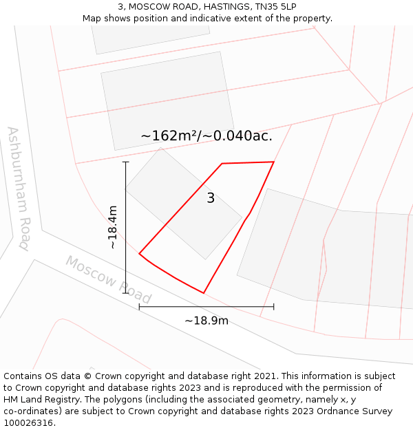 3, MOSCOW ROAD, HASTINGS, TN35 5LP: Plot and title map