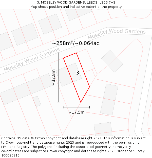3, MOSELEY WOOD GARDENS, LEEDS, LS16 7HS: Plot and title map