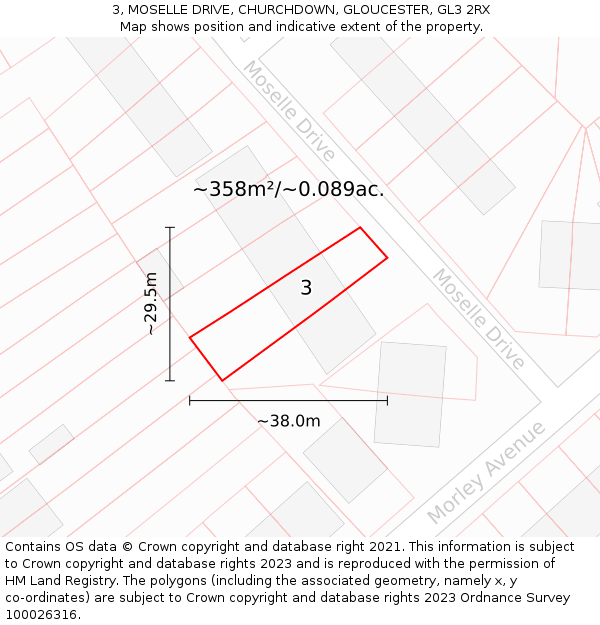 3, MOSELLE DRIVE, CHURCHDOWN, GLOUCESTER, GL3 2RX: Plot and title map