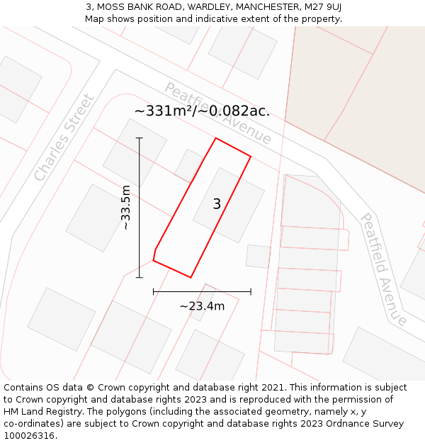 3, MOSS BANK ROAD, WARDLEY, MANCHESTER, M27 9UJ: Plot and title map