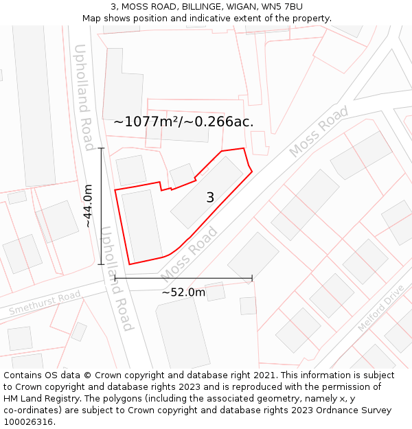 3, MOSS ROAD, BILLINGE, WIGAN, WN5 7BU: Plot and title map