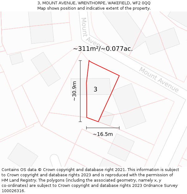 3, MOUNT AVENUE, WRENTHORPE, WAKEFIELD, WF2 0QQ: Plot and title map