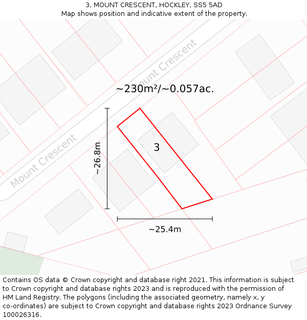 3, MOUNT CRESCENT, HOCKLEY, SS5 5AD: Plot and title map