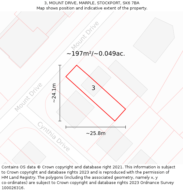 3, MOUNT DRIVE, MARPLE, STOCKPORT, SK6 7BA: Plot and title map