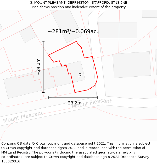 3, MOUNT PLEASANT, DERRINGTON, STAFFORD, ST18 9NB: Plot and title map