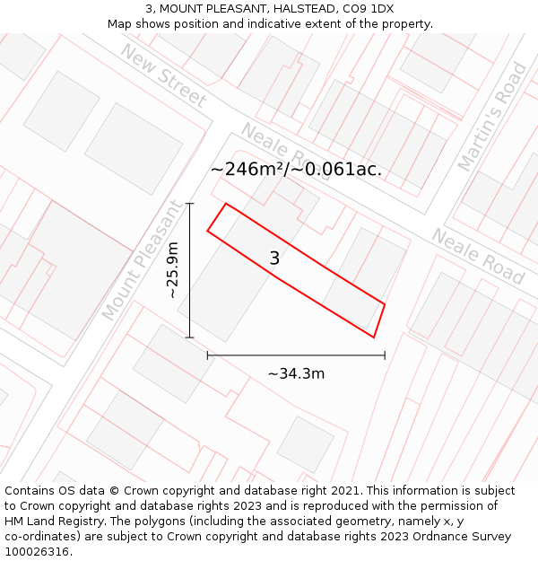 3, MOUNT PLEASANT, HALSTEAD, CO9 1DX: Plot and title map