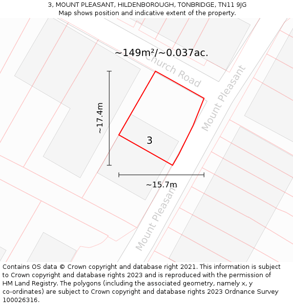 3, MOUNT PLEASANT, HILDENBOROUGH, TONBRIDGE, TN11 9JG: Plot and title map