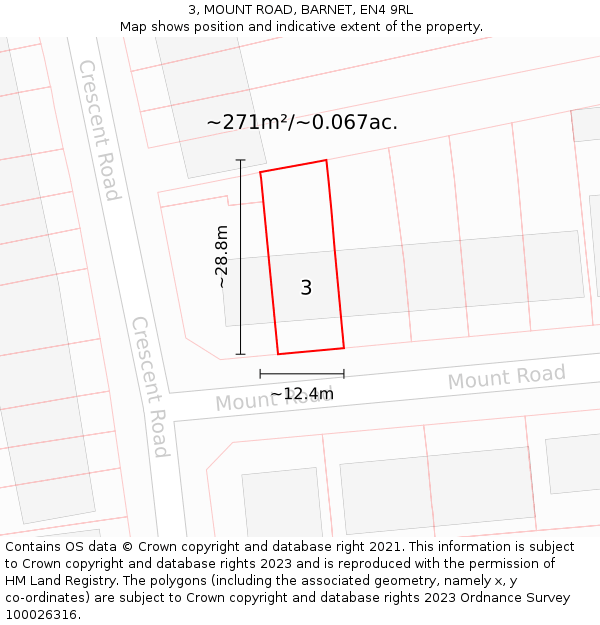 3, MOUNT ROAD, BARNET, EN4 9RL: Plot and title map