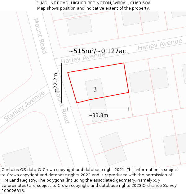 3, MOUNT ROAD, HIGHER BEBINGTON, WIRRAL, CH63 5QA: Plot and title map