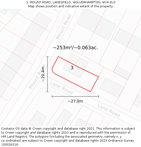3, MOUNT ROAD, LANESFIELD, WOLVERHAMPTON, WV4 6LS: Plot and title map