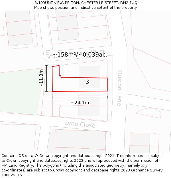 3, MOUNT VIEW, PELTON, CHESTER LE STREET, DH2 1UQ: Plot and title map