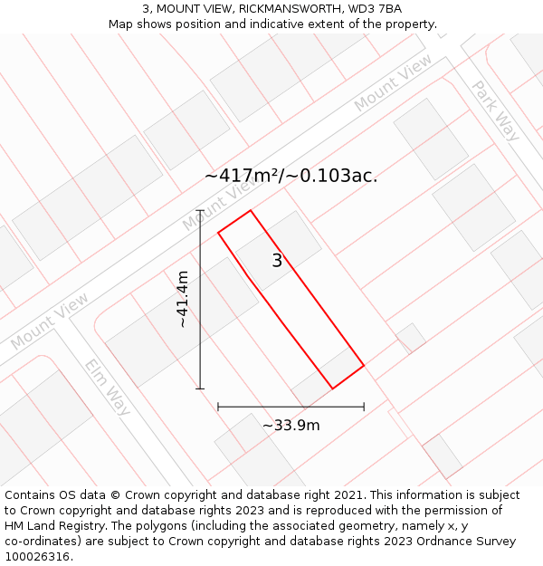 3, MOUNT VIEW, RICKMANSWORTH, WD3 7BA: Plot and title map