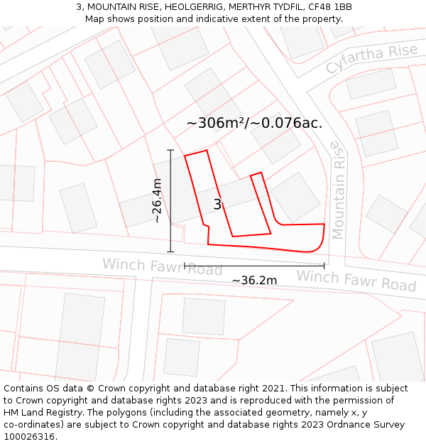 3, MOUNTAIN RISE, HEOLGERRIG, MERTHYR TYDFIL, CF48 1BB: Plot and title map