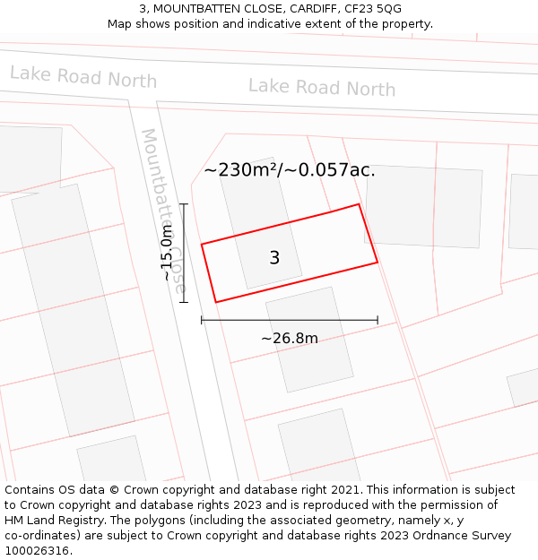 3, MOUNTBATTEN CLOSE, CARDIFF, CF23 5QG: Plot and title map