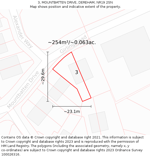 3, MOUNTBATTEN DRIVE, DEREHAM, NR19 2SN: Plot and title map
