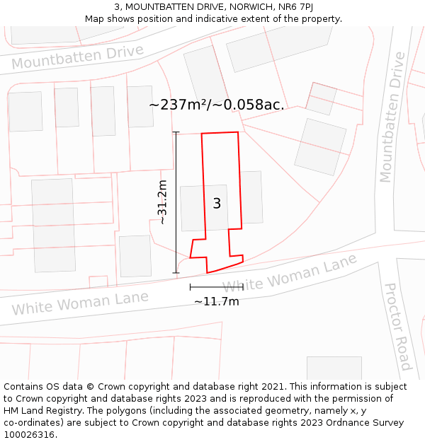 3, MOUNTBATTEN DRIVE, NORWICH, NR6 7PJ: Plot and title map