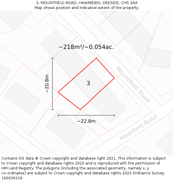 3, MOUNTFIELD ROAD, HAWARDEN, DEESIDE, CH5 3AA: Plot and title map