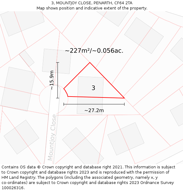 3, MOUNTJOY CLOSE, PENARTH, CF64 2TA: Plot and title map