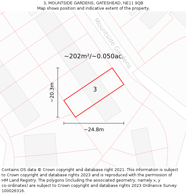 3, MOUNTSIDE GARDENS, GATESHEAD, NE11 9QB: Plot and title map