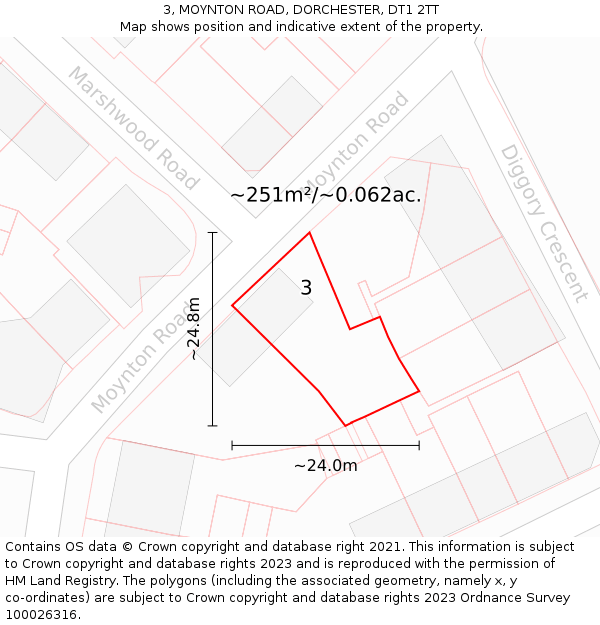 3, MOYNTON ROAD, DORCHESTER, DT1 2TT: Plot and title map