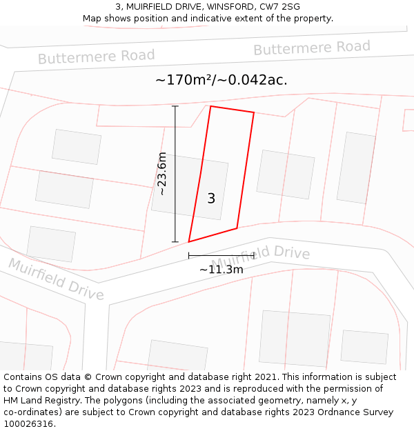 3, MUIRFIELD DRIVE, WINSFORD, CW7 2SG: Plot and title map