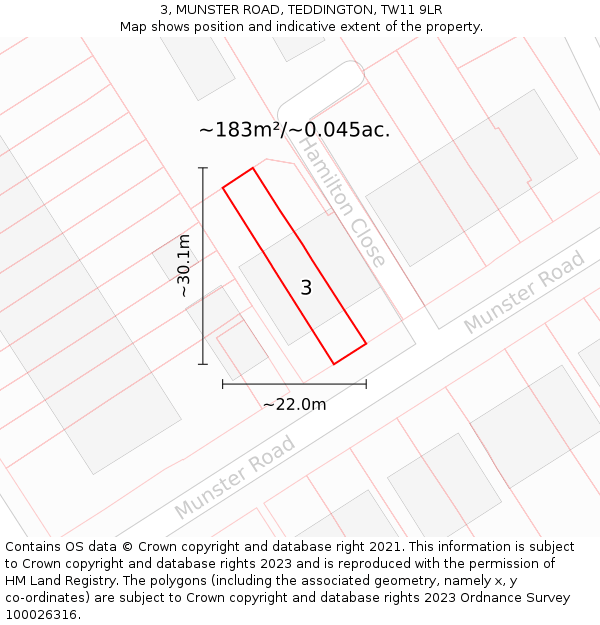 3, MUNSTER ROAD, TEDDINGTON, TW11 9LR: Plot and title map