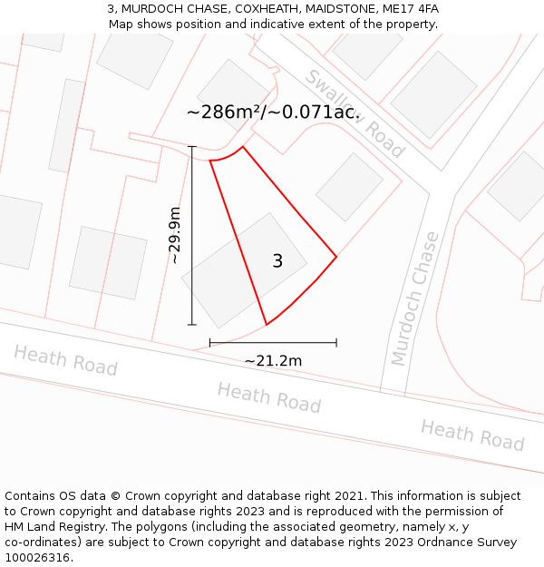3, MURDOCH CHASE, COXHEATH, MAIDSTONE, ME17 4FA: Plot and title map