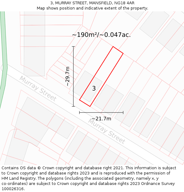 3, MURRAY STREET, MANSFIELD, NG18 4AR: Plot and title map