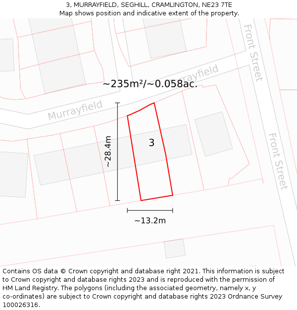 3, MURRAYFIELD, SEGHILL, CRAMLINGTON, NE23 7TE: Plot and title map