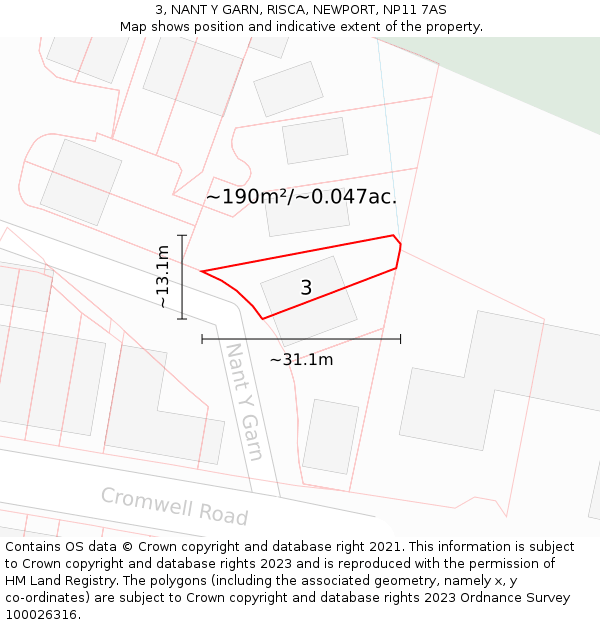 3, NANT Y GARN, RISCA, NEWPORT, NP11 7AS: Plot and title map