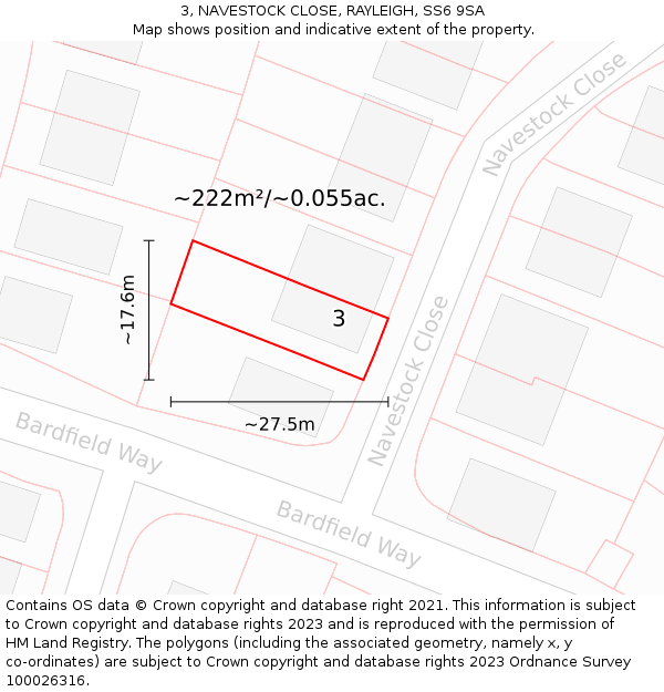 3, NAVESTOCK CLOSE, RAYLEIGH, SS6 9SA: Plot and title map