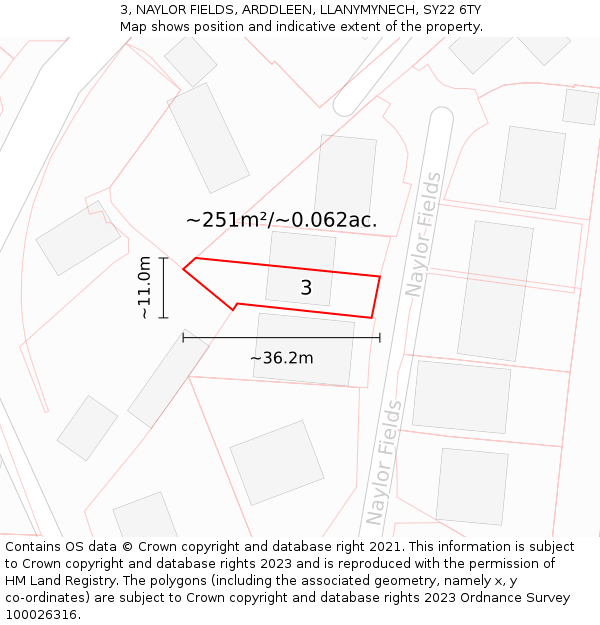 3, NAYLOR FIELDS, ARDDLEEN, LLANYMYNECH, SY22 6TY: Plot and title map