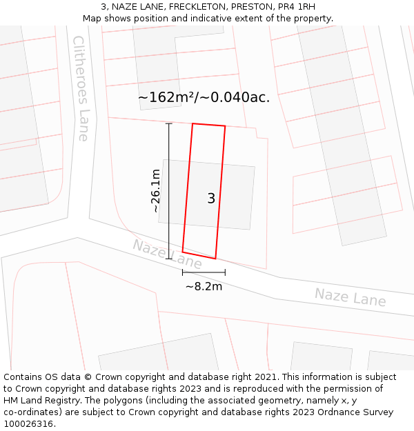 3, NAZE LANE, FRECKLETON, PRESTON, PR4 1RH: Plot and title map