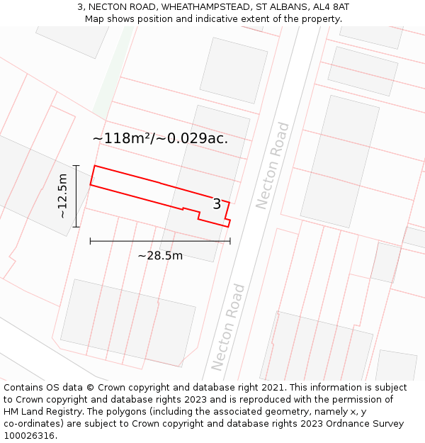 3, NECTON ROAD, WHEATHAMPSTEAD, ST ALBANS, AL4 8AT: Plot and title map