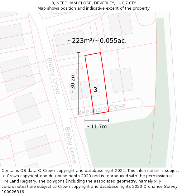 3, NEEDHAM CLOSE, BEVERLEY, HU17 0TY: Plot and title map