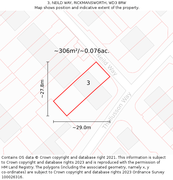 3, NEILD WAY, RICKMANSWORTH, WD3 8RW: Plot and title map