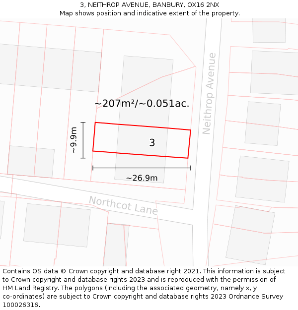 3, NEITHROP AVENUE, BANBURY, OX16 2NX: Plot and title map