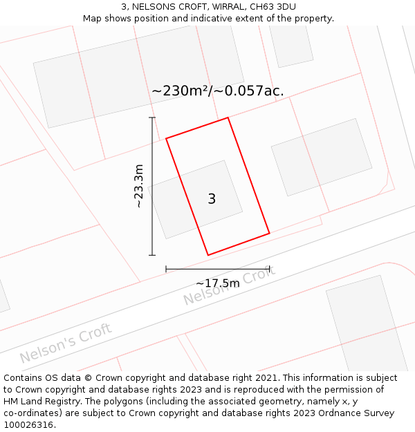3, NELSONS CROFT, WIRRAL, CH63 3DU: Plot and title map