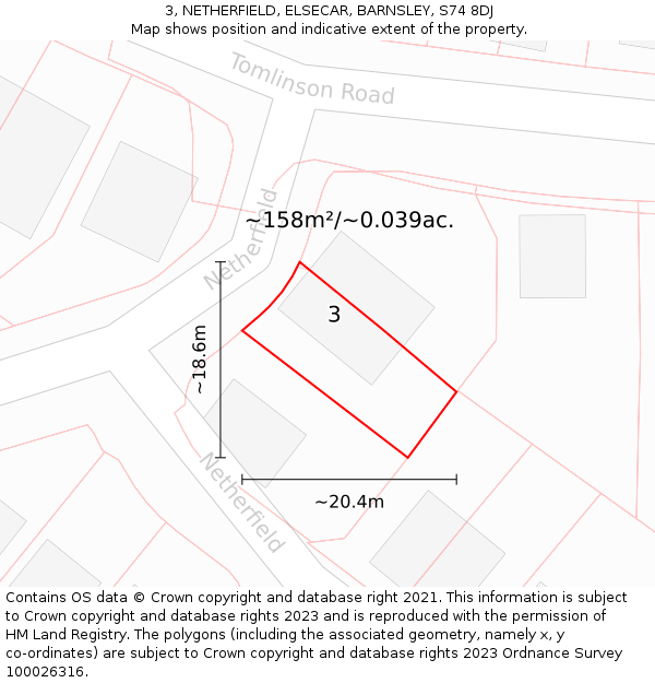 3, NETHERFIELD, ELSECAR, BARNSLEY, S74 8DJ: Plot and title map