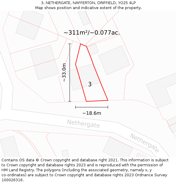 3, NETHERGATE, NAFFERTON, DRIFFIELD, YO25 4LP: Plot and title map