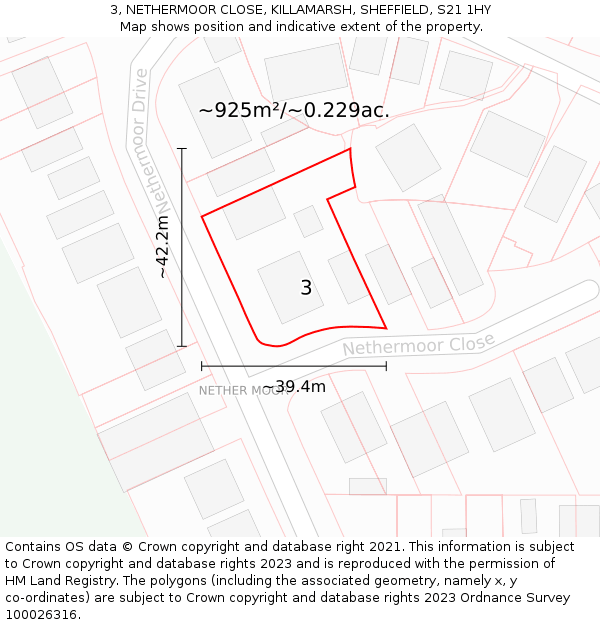 3, NETHERMOOR CLOSE, KILLAMARSH, SHEFFIELD, S21 1HY: Plot and title map