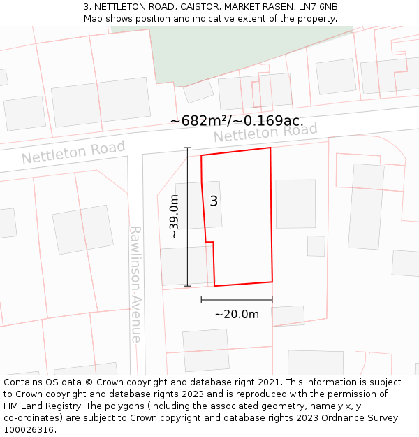 3, NETTLETON ROAD, CAISTOR, MARKET RASEN, LN7 6NB: Plot and title map