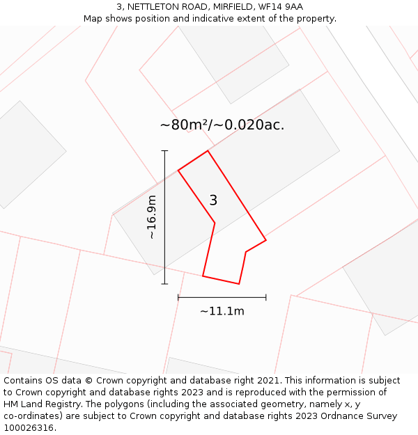 3, NETTLETON ROAD, MIRFIELD, WF14 9AA: Plot and title map