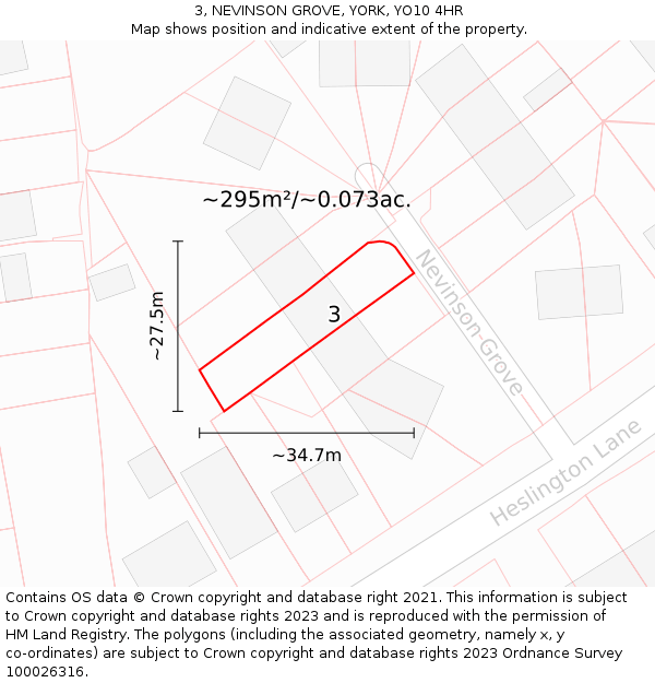 3, NEVINSON GROVE, YORK, YO10 4HR: Plot and title map