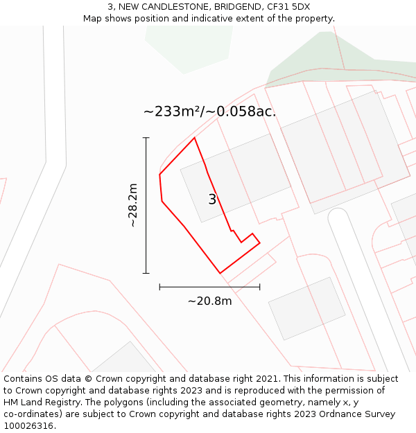 3, NEW CANDLESTONE, BRIDGEND, CF31 5DX: Plot and title map