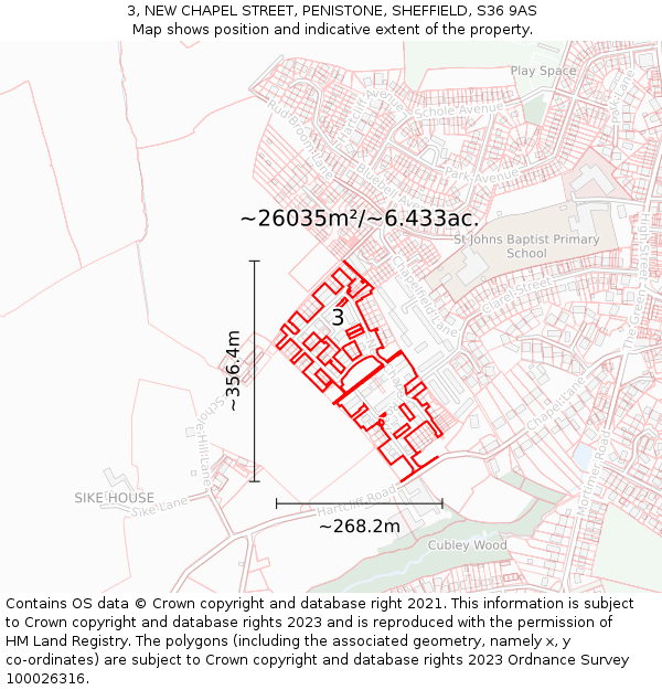 3, NEW CHAPEL STREET, PENISTONE, SHEFFIELD, S36 9AS: Plot and title map