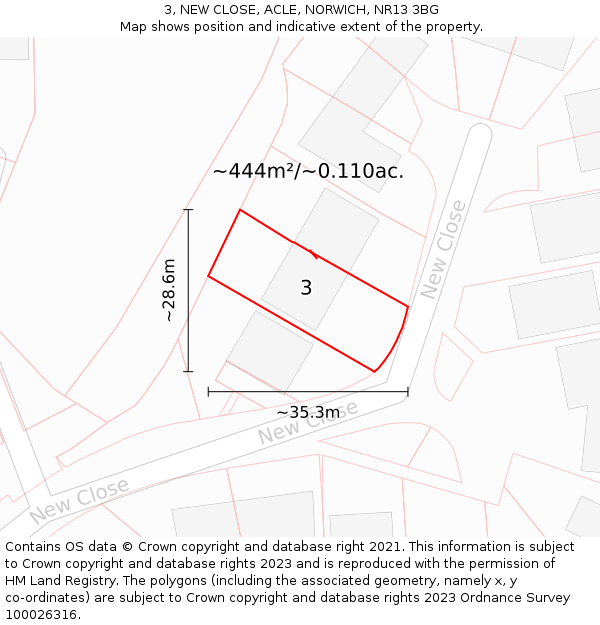 3, NEW CLOSE, ACLE, NORWICH, NR13 3BG: Plot and title map
