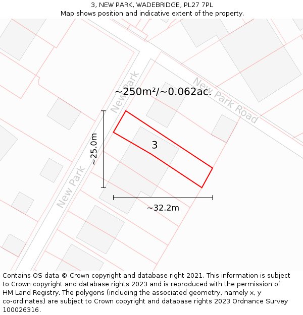 3, NEW PARK, WADEBRIDGE, PL27 7PL: Plot and title map