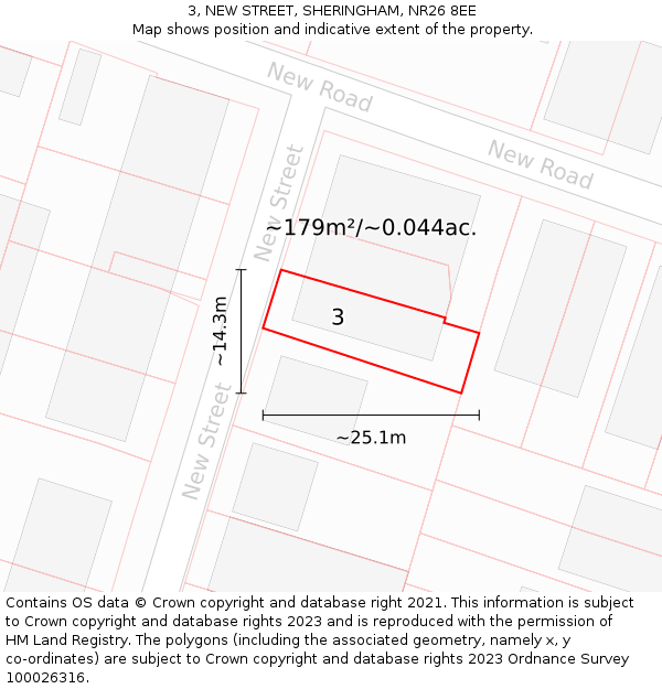 3, NEW STREET, SHERINGHAM, NR26 8EE: Plot and title map