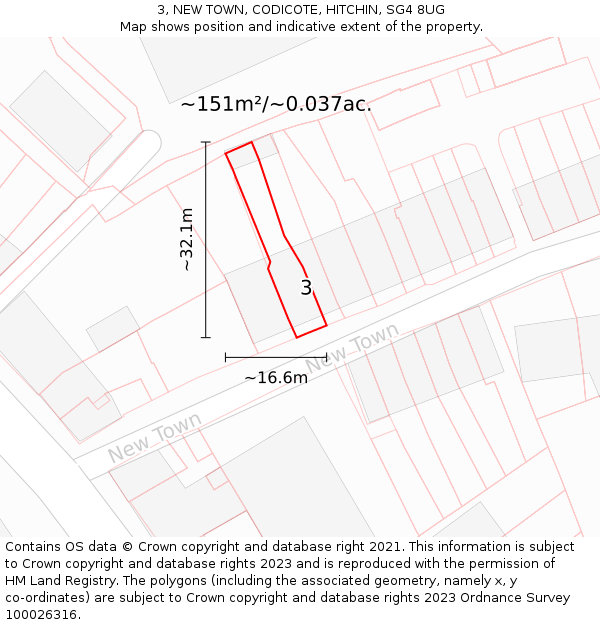3, NEW TOWN, CODICOTE, HITCHIN, SG4 8UG: Plot and title map